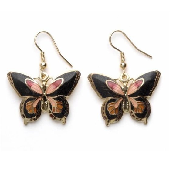Cloisonne Enamel Butterfly Earrings Black Color Very Cute - Picture 1 of 1